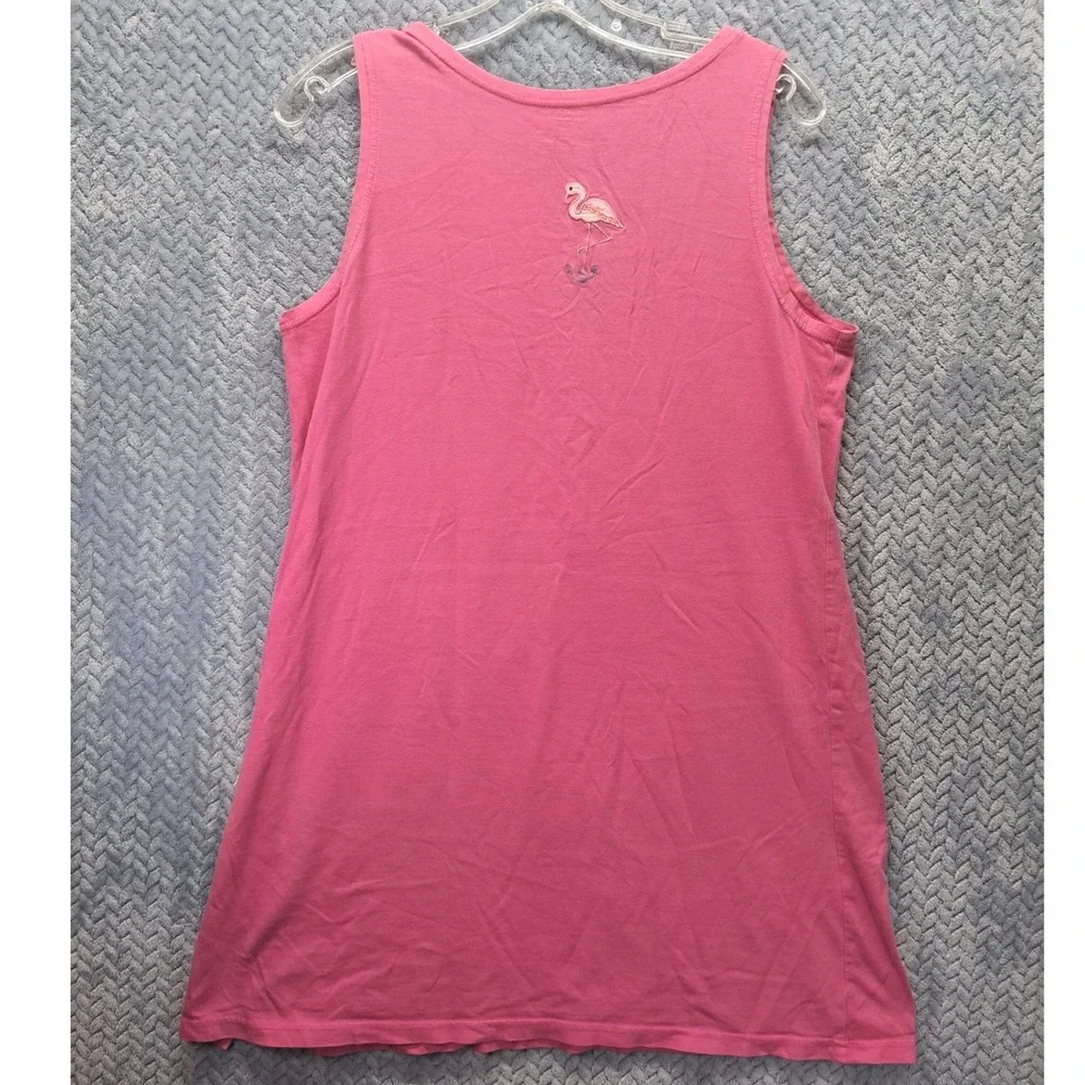 Kim Rogers Intimates Pink Flamingo Palm Tree Embroidered Sleep Tank Nightgown M